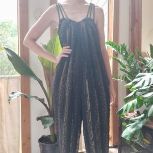 Awesome Vintage Disco Jumpsuit Gold Braided Straps